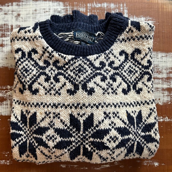 Men’s Vintage L.L. Bean Cozy Chunky Snowflake Sweater Size Large - Picture 1 of 12